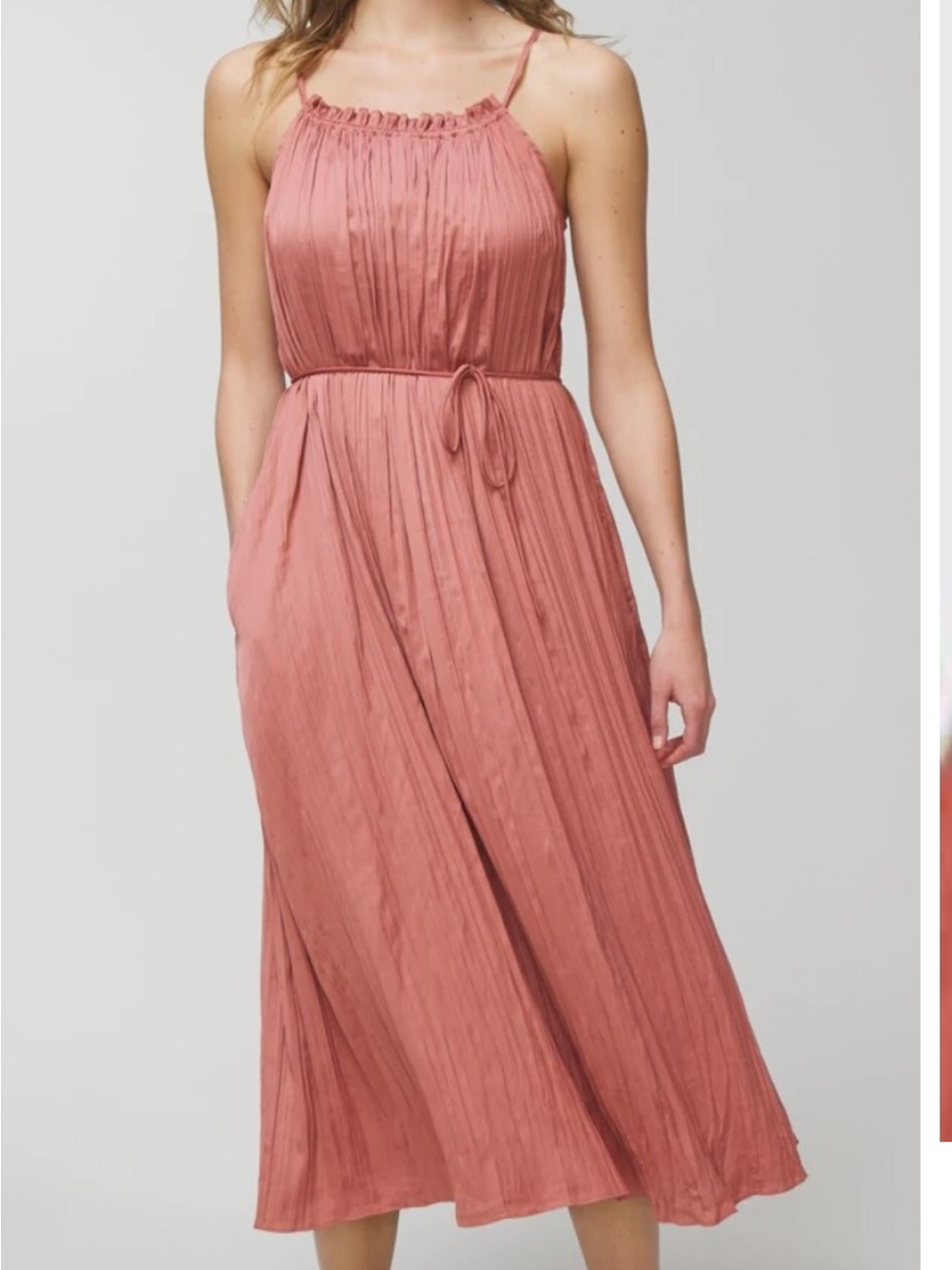 SOMA dusty Rose Midi Dress with built in bra Tie Waist M NWT